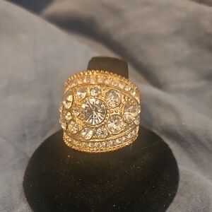 Elegant Gold and Silver Crystal Ring Stretch Band